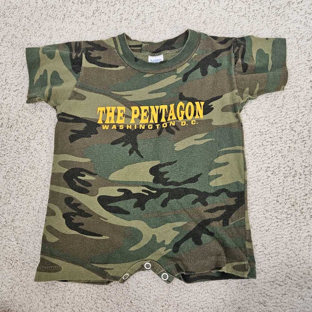 Vintage Pentagon Camo Romper 24 Months USA Made Single Stitch Short Sleeve Baby